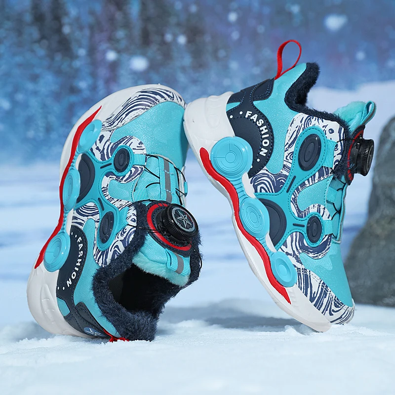 Boys' Sports Casual Basketball Shoes 2022 Winter New Revolving Button Mesh Breathable Comfortable Fashion Children's Shoes