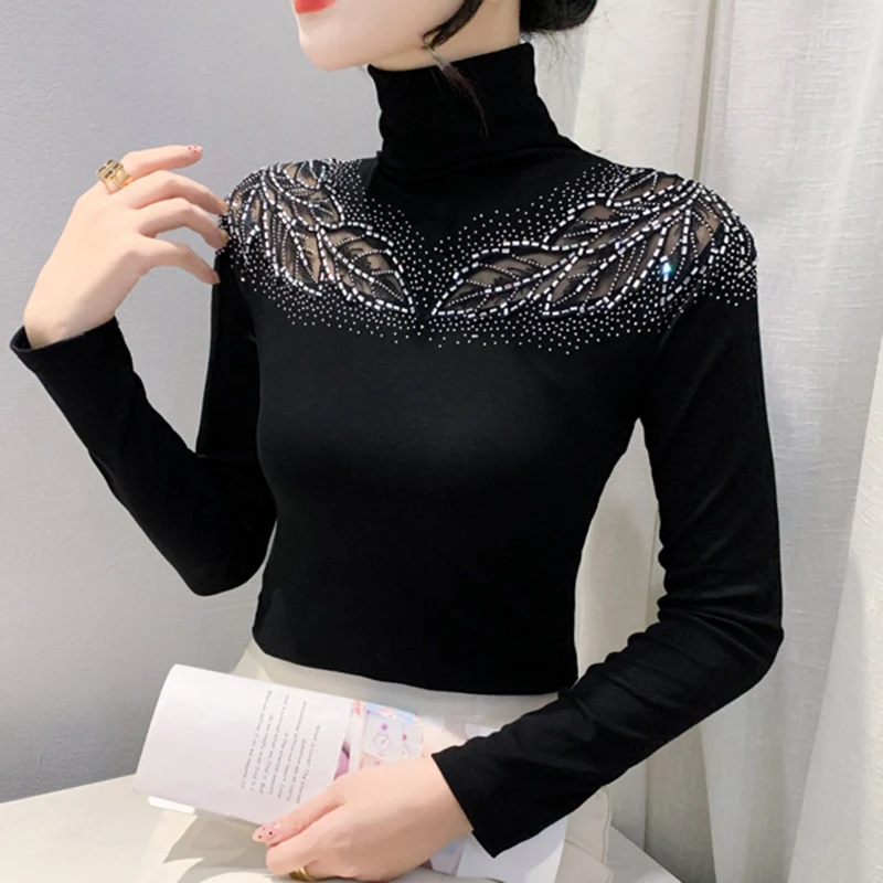 Женская футболка с высоким воротником и длинным рукавом