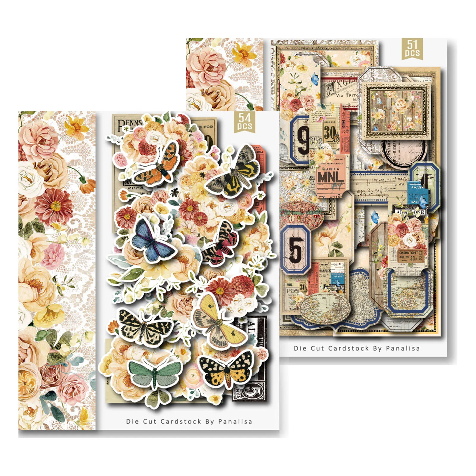 

51/54 PCS Travel Scrapbooking Cardstock And Die Cuts Literary Retro Die Cut Fairy Vintage Cardstock Die Cuts Literary Retro Hand
