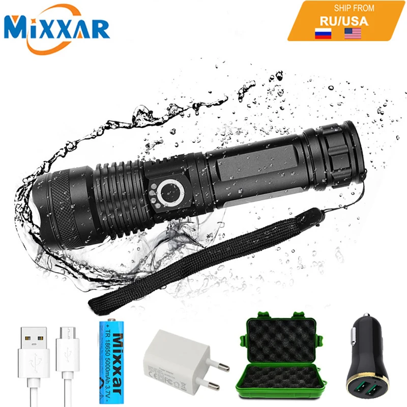 ZK20 Dropshipping LED Flashlight XHP50 Powerful High Lumens 18650 USB Rechargeable LED Torch Zoomable Light for Outdoor