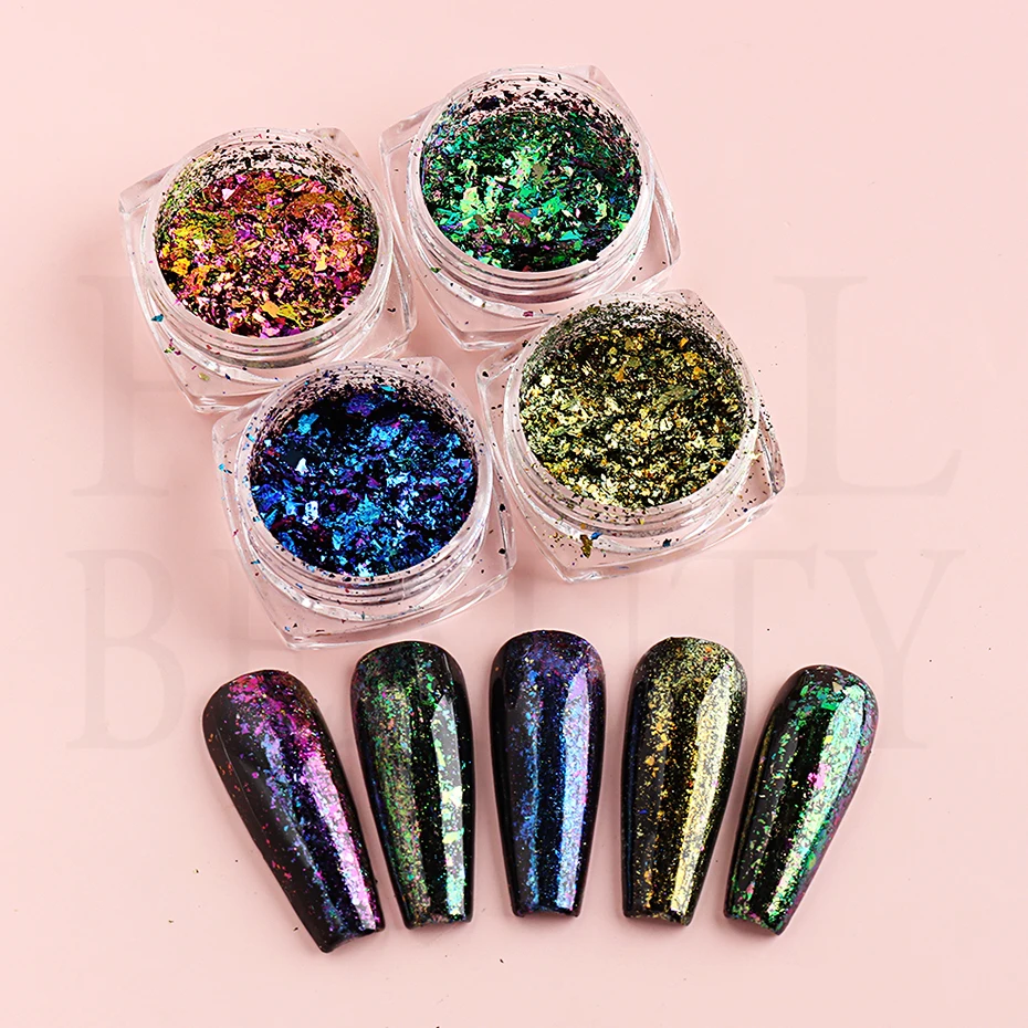 Хамелеоновые хлопья для ногтей Переливающаяся Асимметричная алюминиевая фольга