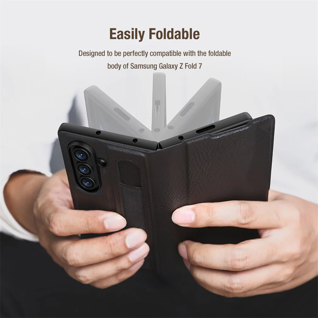 Фото Для Samsung Galaxy Z Fold 7, флип-чехол Nillkin Aoge, винтажный кожаный чехол с карманом для карт, чехол для книги для Samsung Z Fold7, с слотом для ручки №2