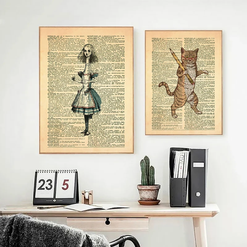 All Mad Here Wonderland Affiches et impressions sur toile арт abstrait du dictionnaire изображение murale Xo pour salon décorati