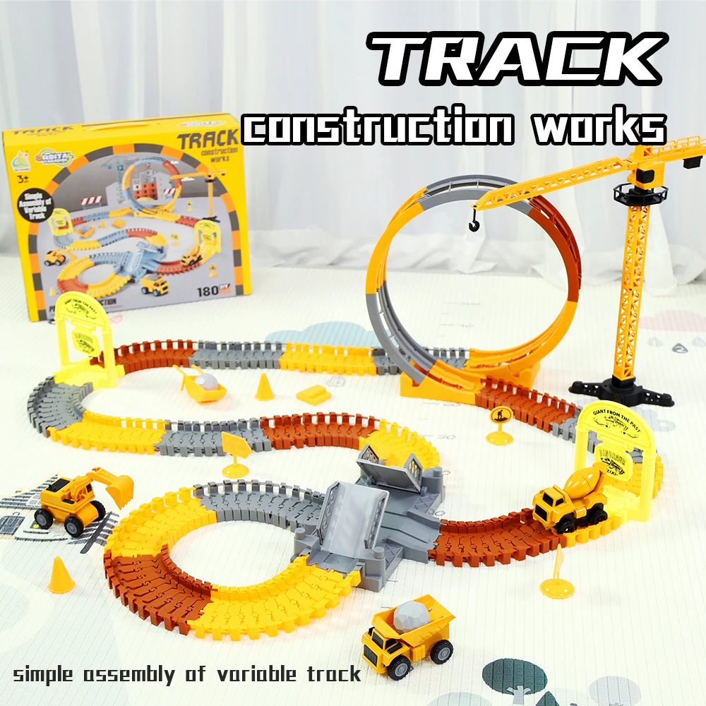 

Construction Race Tracks for Kids Flexible Track Playset Electric Engineering Rail Car Model Toy DIY Railroad Gifts for Boys
