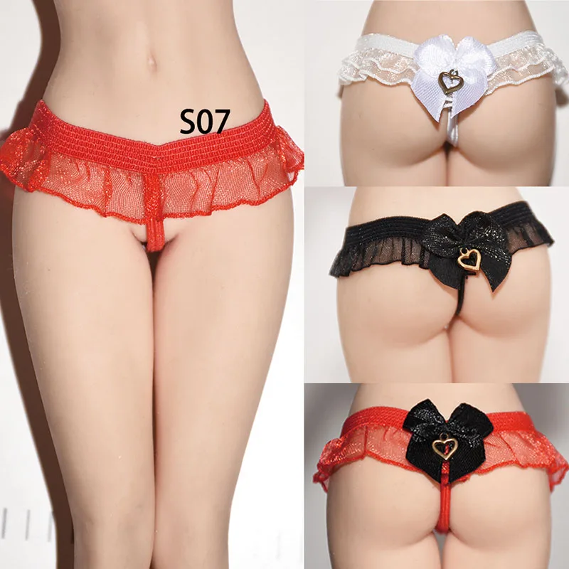 

1/6 Scale Sexy Women's Underwear Thong Panties Mesh With Lace Bow Underpants Model for 12 inches Tbleague Phicen Body