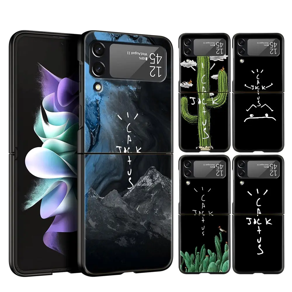 

For Samsung Galaxy Z Flip 3 4 5G Hard Black Folding PC Phone Case Astroworld Travis Scott For Samsung Z Flip3 Back Cover Shell