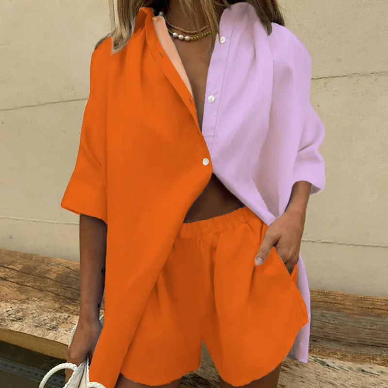 

Solid Pleated Two Piece Set For Women 2023 Summer Women's Two Piece Casual Long Sleeve Short Sets Fashion Button Outfits Suit