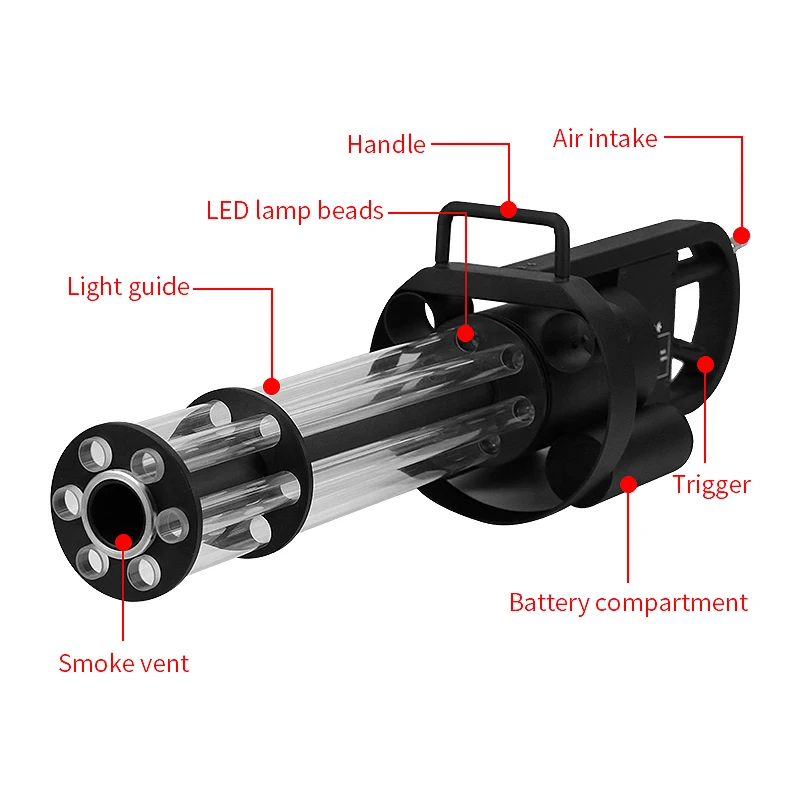 

Colorful RGB LED CO2 handheld dry ice gun for party wedding concert DJ stage effect smoke gun disco CO2 Gatling machine gun