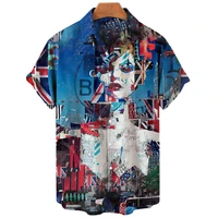 2022 3d print shirt for men hawaiian shirt hip hop lapel vintage skull graffiti oversized single breasted blouses mens clothing