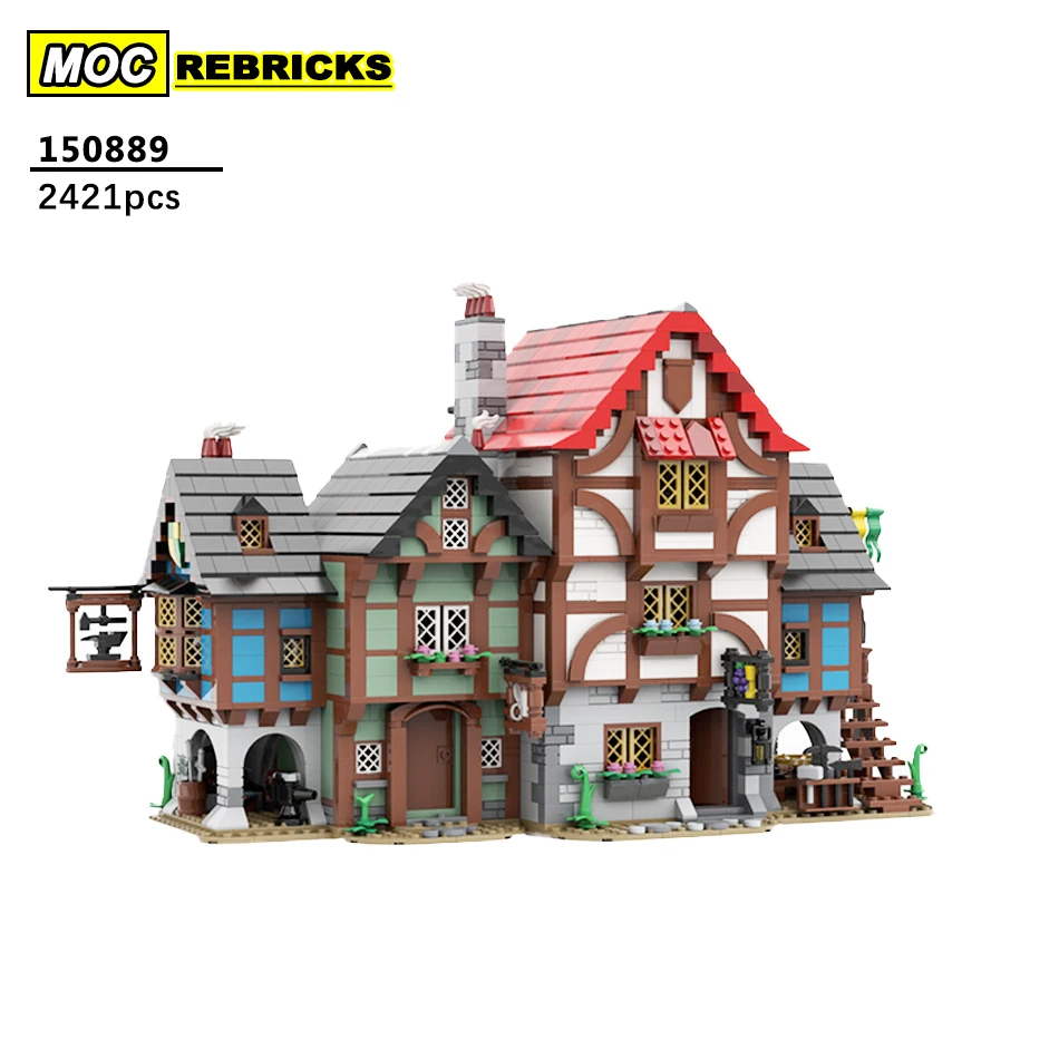 MOC- 150889 Street View Архитектурная серия Хатина Дом Средневековая аллея Модель