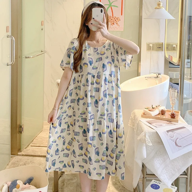 Attractive Women's Short Sleeve Nightwear One Piece Women Clothing New In Women's Sleepwear Summer Pajamas Printing Design Thin