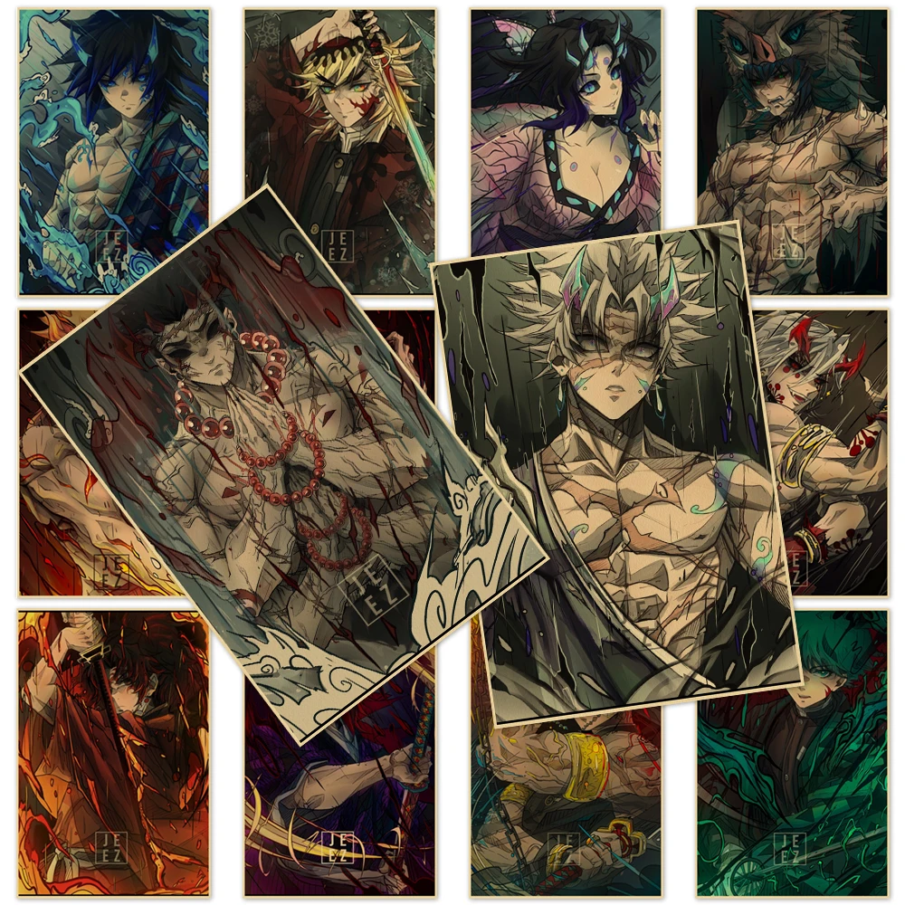 

Japanese Anime Print Demon Slayer Poster Art Kochou Shinobu Painting Vintage Mural Decor Picture Kraft Paper Wall Home Cuadros