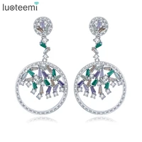 luoteemi new fashion colorful bohemia cz round pendant brincos dangle drop earrings for women wedding jewelry for christmas gift