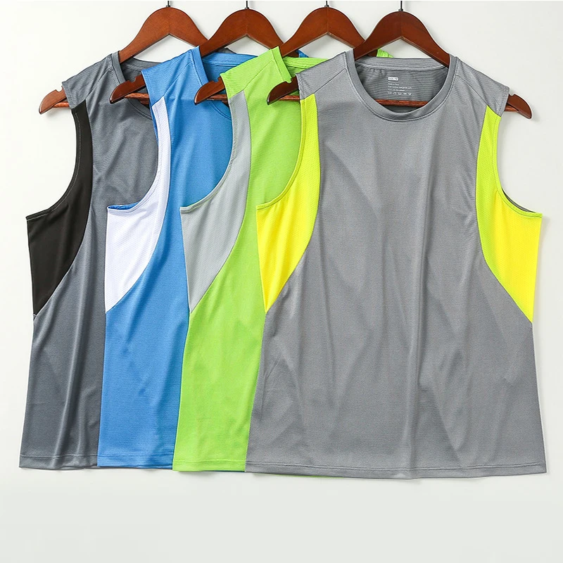 

New Men Sports Tank Tops Ice silk Mesh Gym Stringer Round Neck Sleeveless Shirt Fitness Vest Muscle Tank tops for Men Clothing