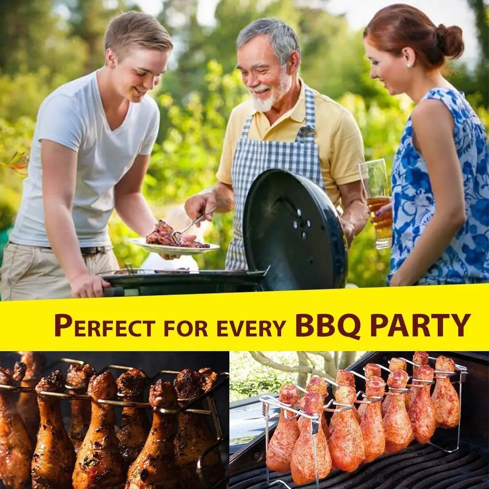 BBQ Beef Chicken Leg Wing Grill Rack Oven Stainless Steel Vertical Roaster Stand Non-Stick Barbecue Rib Roast Chicken Leg Rack