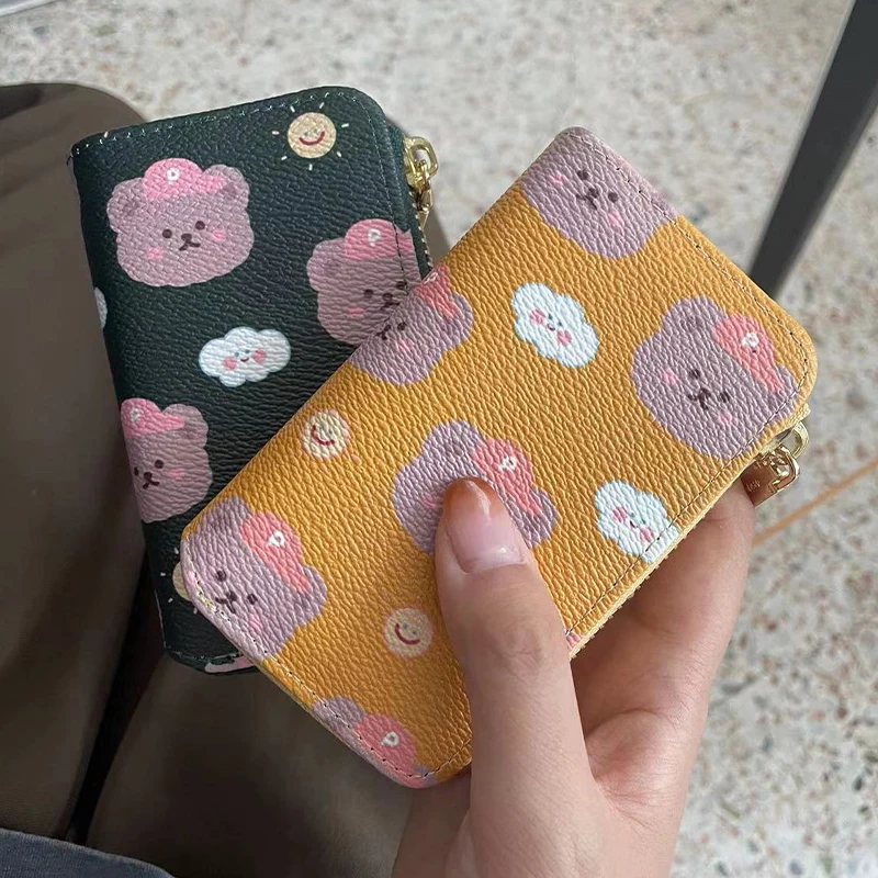 

New Bear print Large Capacity Women Key Holder Wallet Chain Zipper Car Keys PU Leather Cover Organizer Case Ladies Key Bag Small