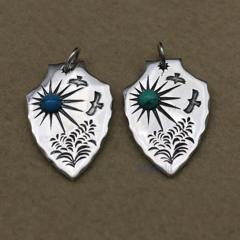 

Takahashi Kagura Goro's 925 Sterling Silver Turquoise Tag Pendant Thai Silver Jewelry Turquoise Sun Flying Eagle Pendant