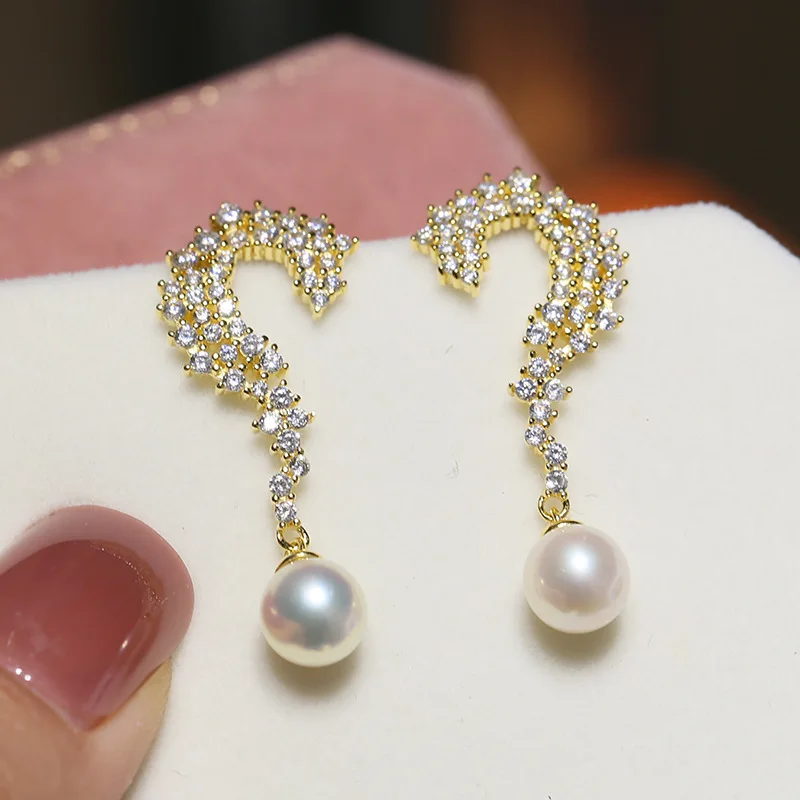 

Серьги-подвески MeiBaPJ из серебра 925 пробы с натуральным круглым жемчугом 8 мм