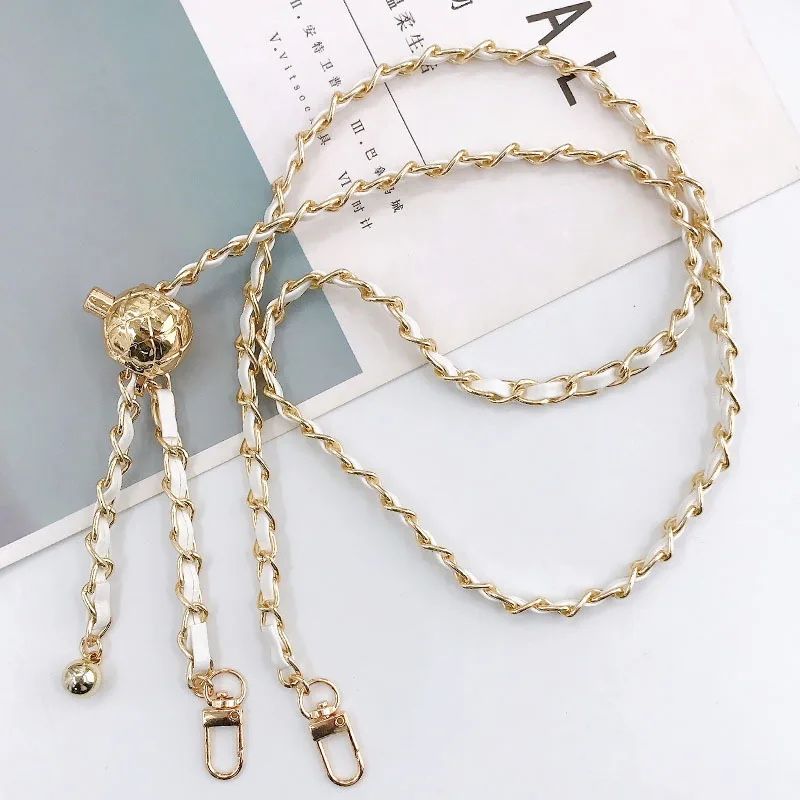 Leather Wearing Metal Chain Telescopic Adjustment Diagonal Span Chain Mobile Phone Lanyard Lady Bag Chain Shoulder Strap Chain