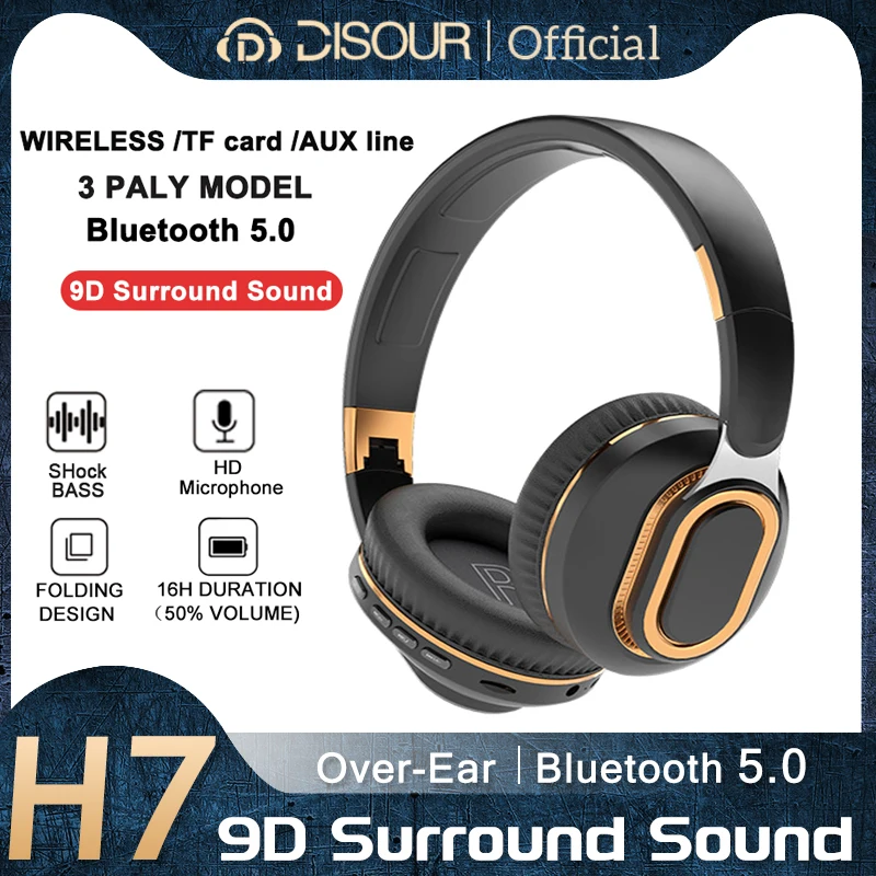 

H7 Wireless Headphone Bluetooth Earphones Deep Bass Headset Hifi Sound Foldable Over Ear Helmet with Mic for Music Lover Sport