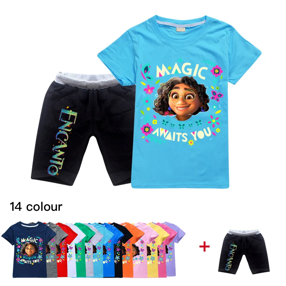 

2022 Disney Movie Encanto T Shirt Shorts 2 Piece Girls Summer Costume Set Toddler Boys Short Sleeve Activewear 2-16Y