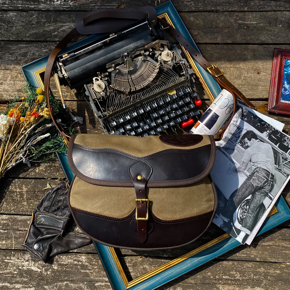 American Tailor Brando Vintage FR 565 566 Oil Waxed Canvas Size 27*21*7cm Saddle Leather Shoulder Strap Messenger Bag Unisex