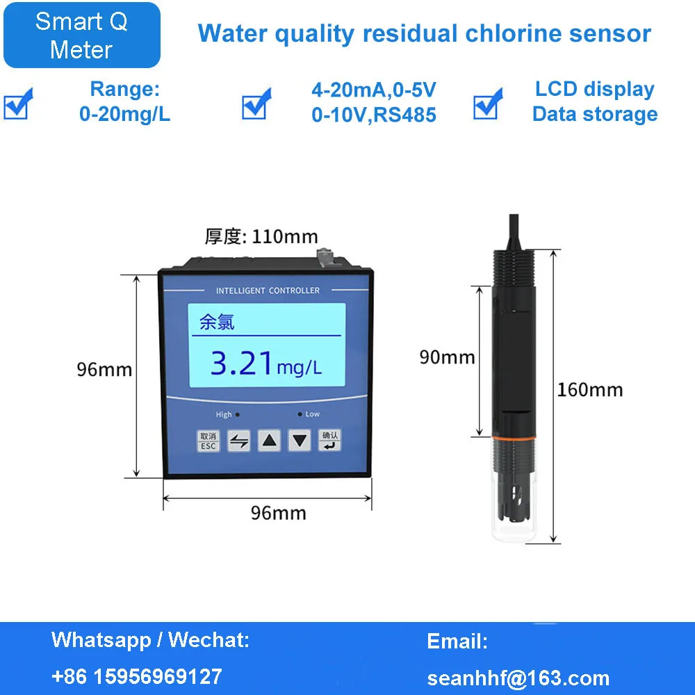 

Water quality residual chlorine sensor controller online detector RS485 electrode tap water industrial sewage analyzer