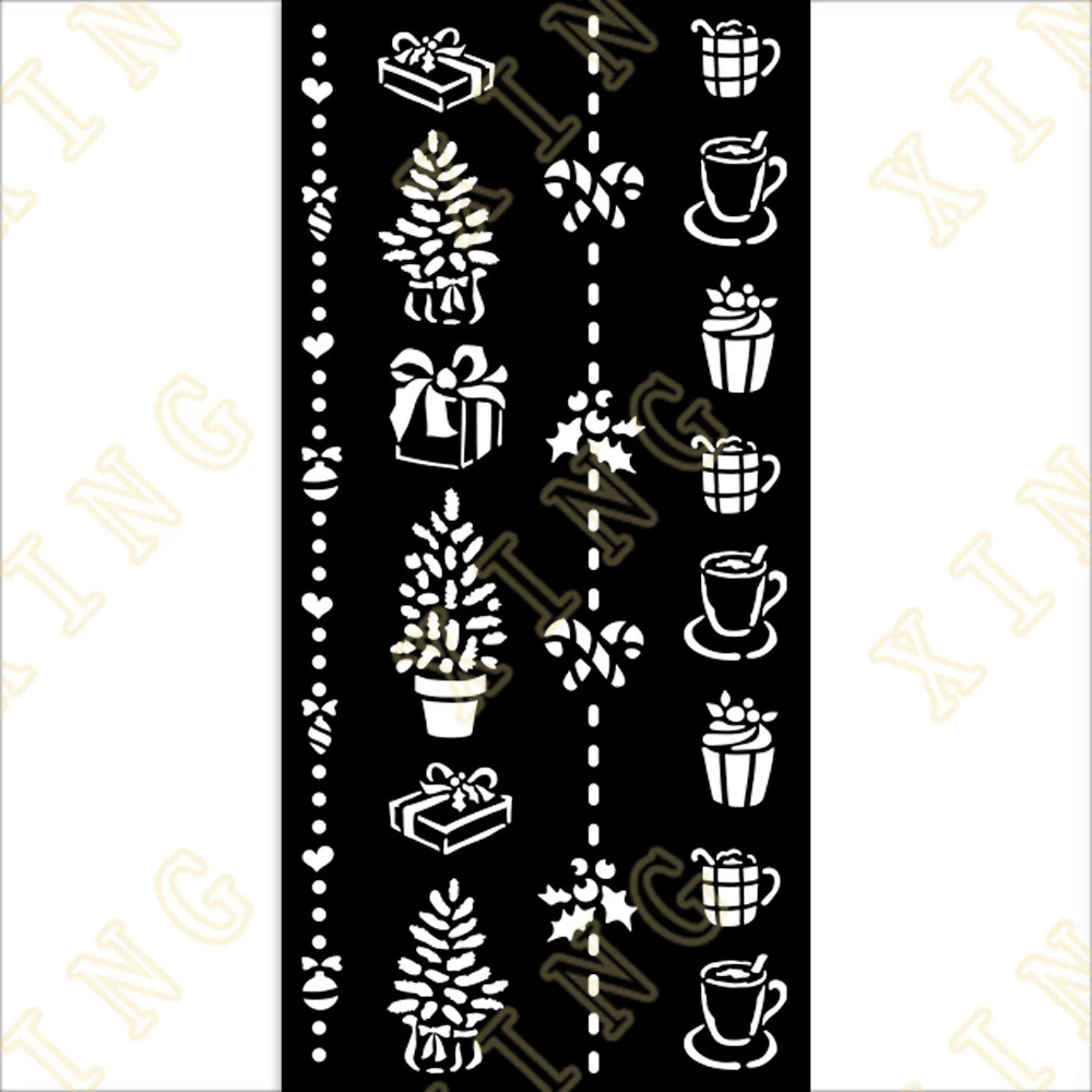 

Christmas Border Gift Cups Diy Embossing Paper Card Template Craft Layering Stencils for Painting Scrapbooking Stamp Album Decor