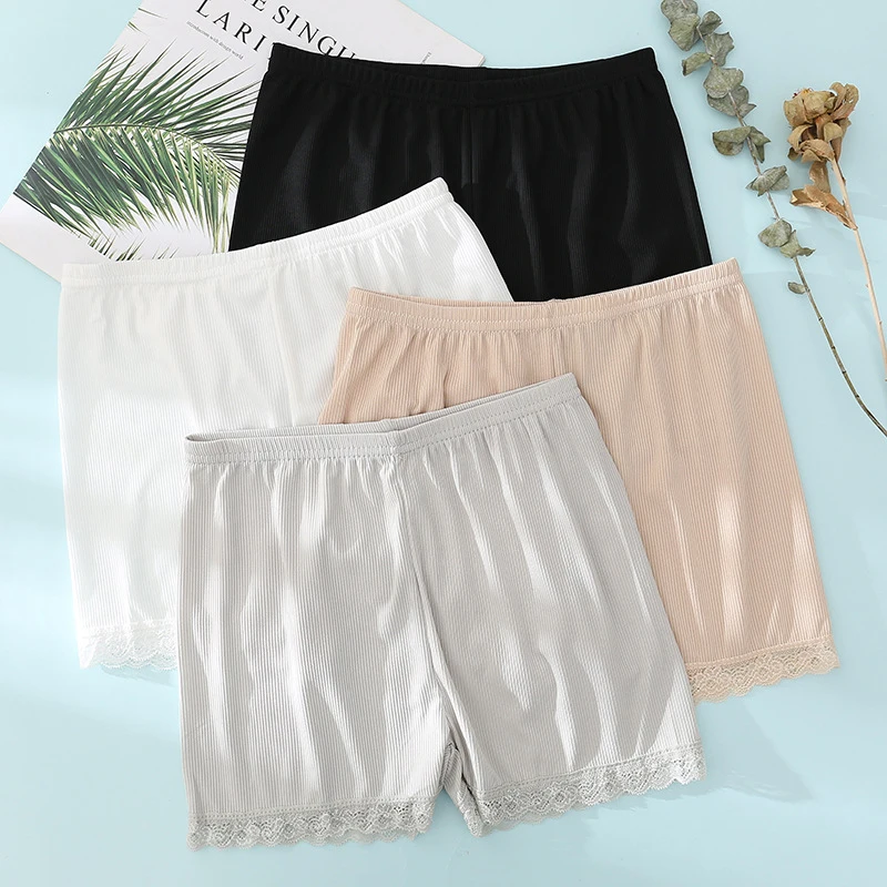 

Women's Summer Stripe Lace Shorts Flesh-covering Thin Underwear Sexy Female Safety Briefs High Waist Pajamas Bottoms
