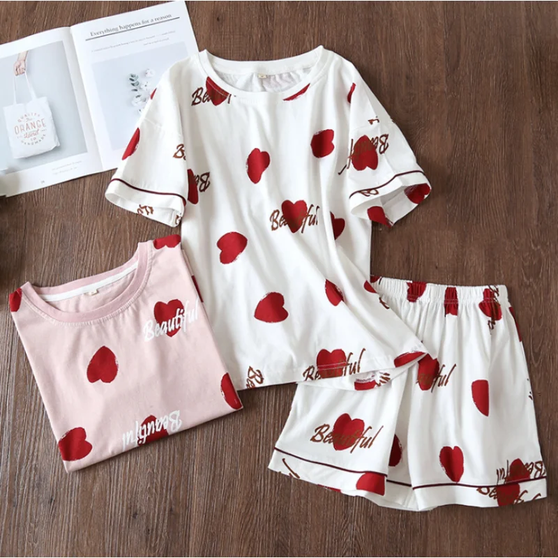 

summer women sleepwear short sleeve girls homewear cotton cute pajamas