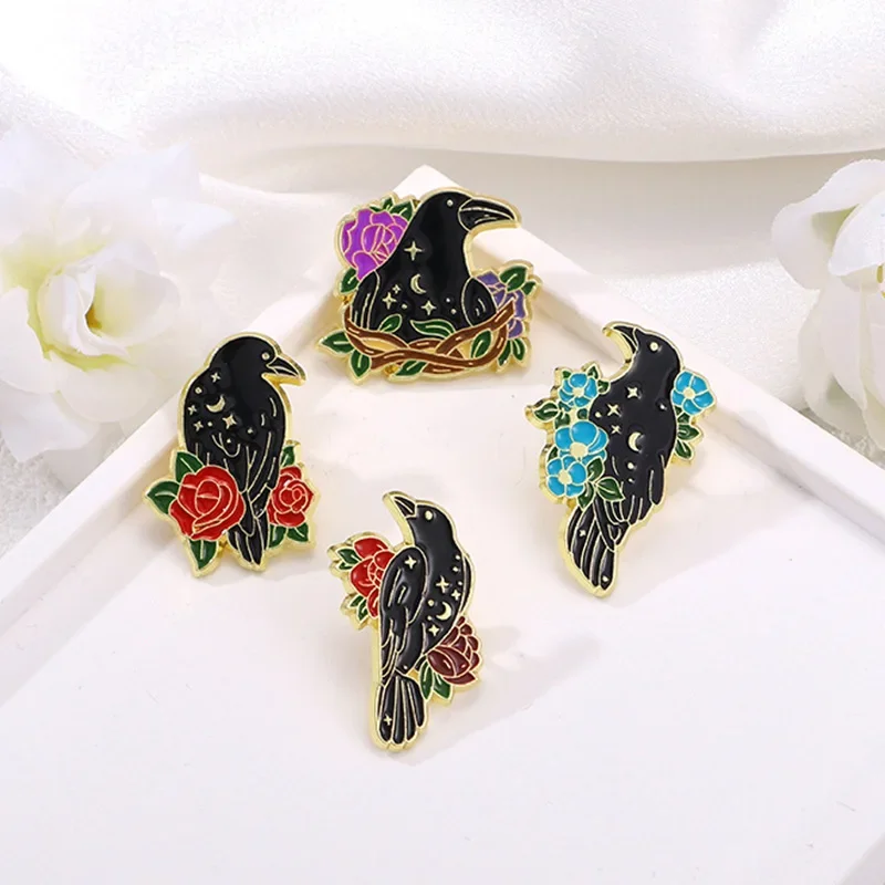 Эмалированные броши в виде готической вороны Звездные панковские значки на