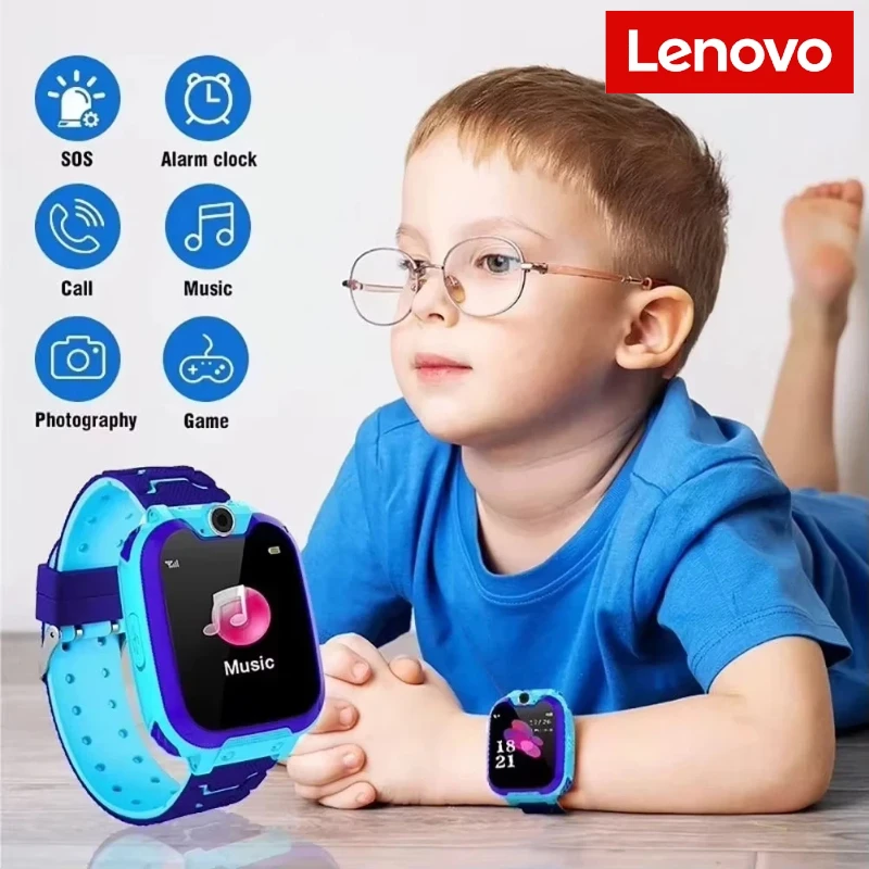 Фото Детские умные часы Lenovo GPS с SIM-картой, функцией вызова SOS, определением местоположения, камерой, водонепроницаемые, для мальчиков и девочек, подарок, новинка №2