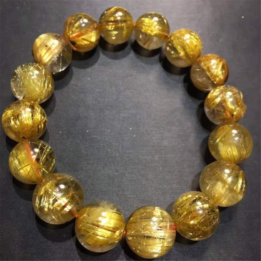 

Натуральный Золотой рутилированный кварцевый браслет 13 мм, ювелирные изделия для женщин, мужчин, богатство, любовь, подарок, энергия, кристалл, круглые бусины, нитки AAAAA