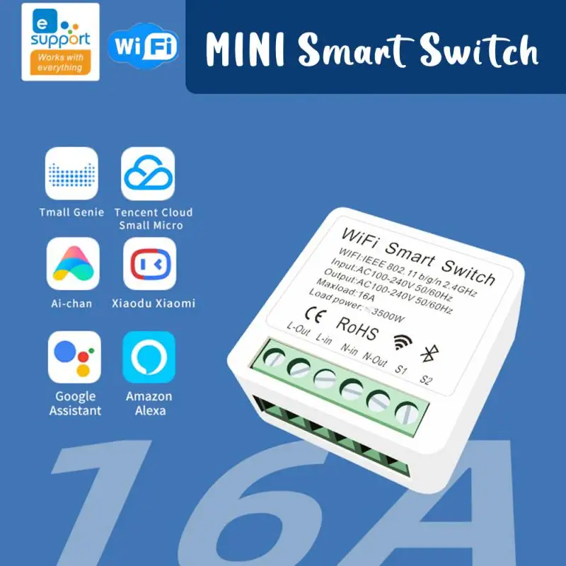 

EWeLink Tuya WiFi Mini DIY Smart Switch 16A Light APP Remote Timing Wireless Control Relay Automation Modules Work Alexa Google