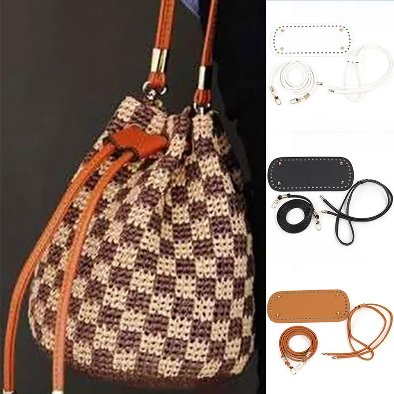 

3 Pcs set Durable Handmade Bucket Bag Leather Three-piece Suit Braided Material Tote Bag Bottom Strap Handbag Bag Accessories