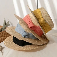summer women straw hat ladies luxury sun hats uv protection beach hat panama hat bump top wide brim raff cap with colored ribbon