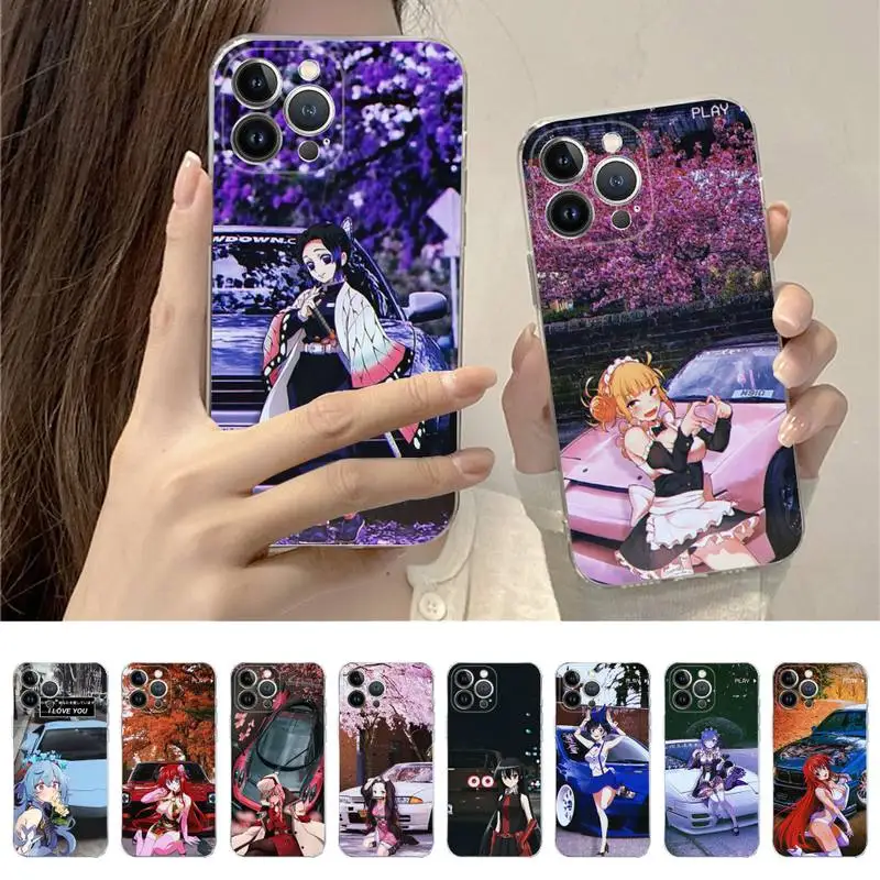 

Anime Girl JDM Sports Car Drift Phone Case For iPhone 14 11 12 13 Mini Pro XS Max Cover 6 7 8 Plus X XR SE 2020 Funda Shell