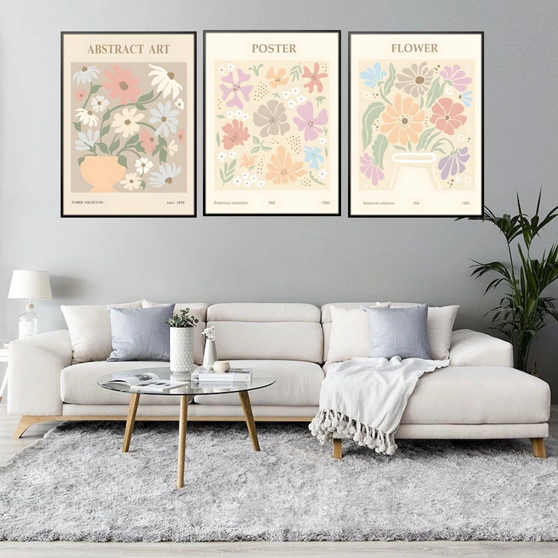 Абстрактный милый цветочный принт холст постер мультяшный розовый и фиолетовый