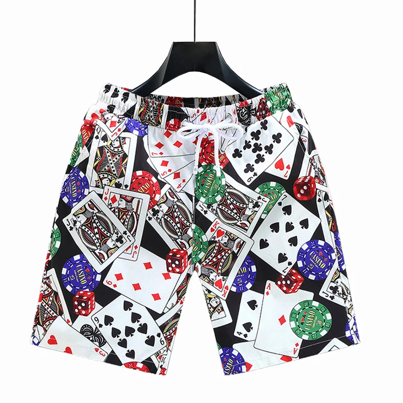 

2023 New Summer Poker Pattern Men's Casual Shorts Elastic Waistband Male Outdoor Jogging Short Pants DropShipping Wholesale