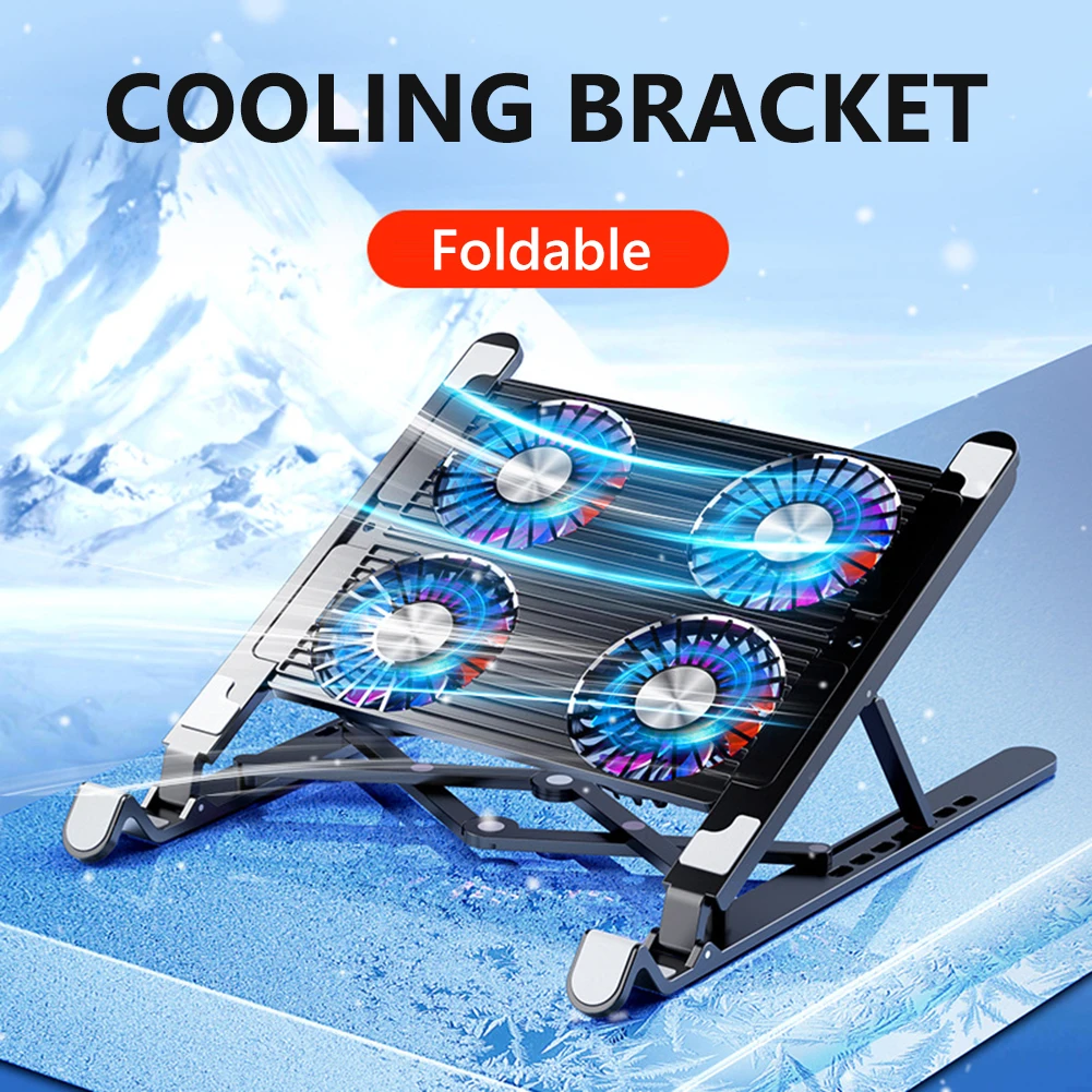 Gaming PC Laptop Cooler 2/4 Silent Fan Foldable Laptop Cooling Pad Support Portable Height Adjustable Notebook Stand For 11-17.3
