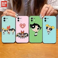 bandai powerpuff girls phone case black silicone for iphone 13 pro max 11 12 xr x xs mini for 6 6s 7 8 plus funda shell cover
