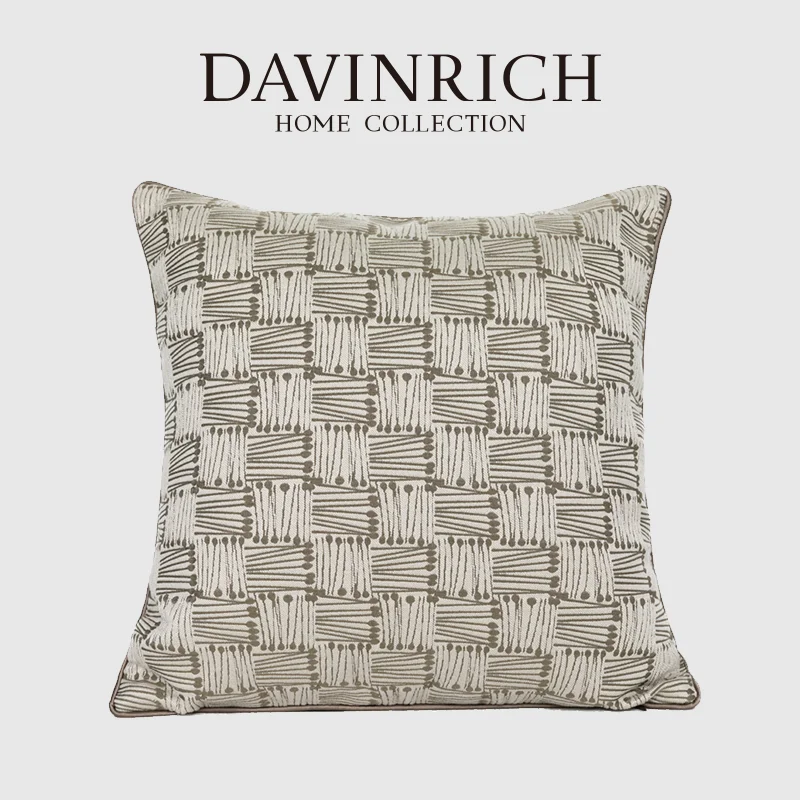 

DAVINRICH Modern Concise Decorative Throw Pillow Cover Geometric Pattern Soft Beige Wheat Square Cushion Case Shams Nordic Style