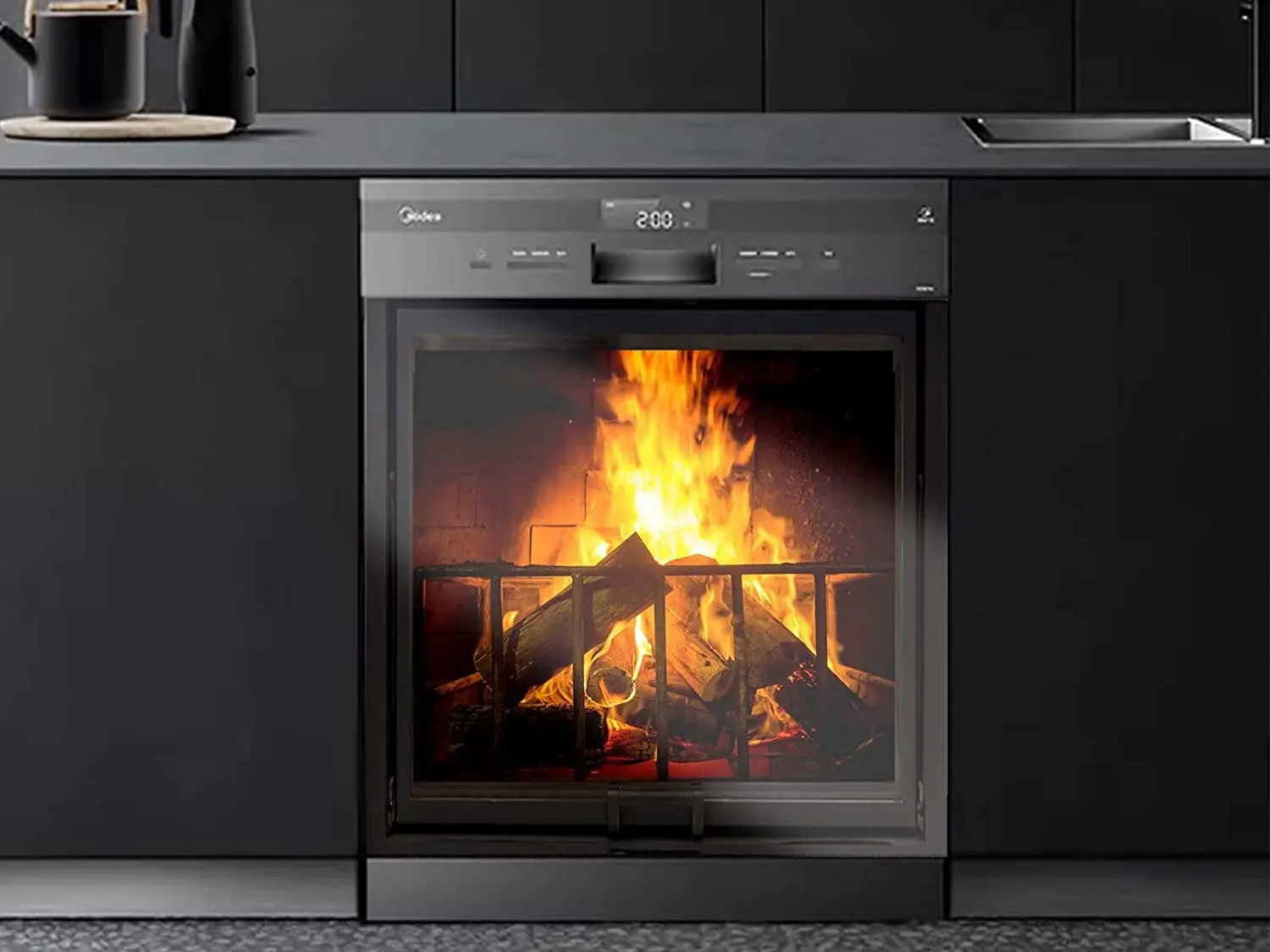 

Наклейка для крышки посудомоечной машины, 3D камин, кухонный декор, дверная крышка посудомоечной машины, лист, декоративный шкаф для стираль...