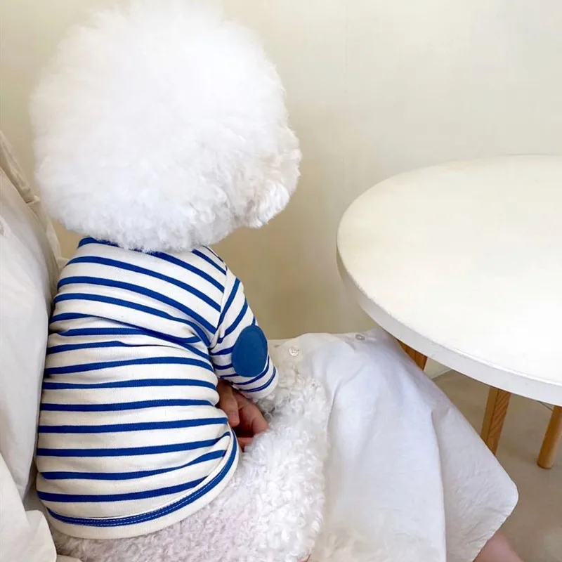 Новинка весенняя одежда для собак полосатая хлопковая футболка щенков маленьких