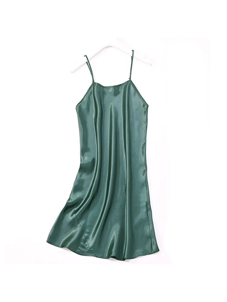 SuyaDream Silk Sleep Dress 100%REAL SILK Women Healthy Solid Spaghetti Strap Mini Dresses 2022 Summer Sleepdress White Pink