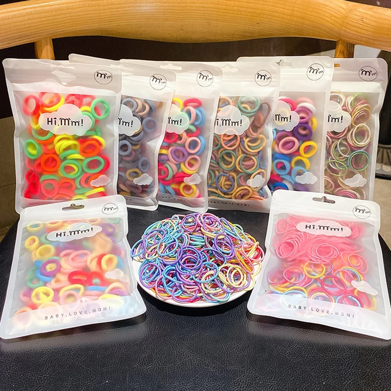 

100/200Pcs/Set Colorful Nylon Hair Bands Girls Small Elastic Rubber Band Hair Ties Hair Accessories Kids Headband Ornaments Gift