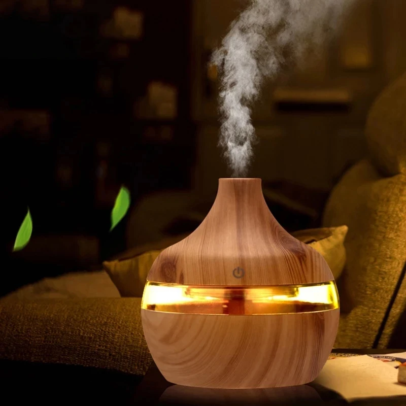 Essential Aroma Oil Diffuser Ultrasonic Wood Grain Humidifier Usb Mini Mist Maker Led Light