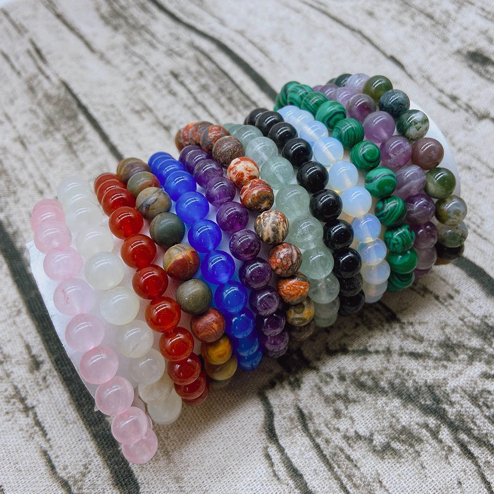 

Mineraali 6/8mm Handmade Stretchy Bracelets Natural Amethyst Rose Quartz Gems Opal Malachite Turquoise Artificial Smooth Stones