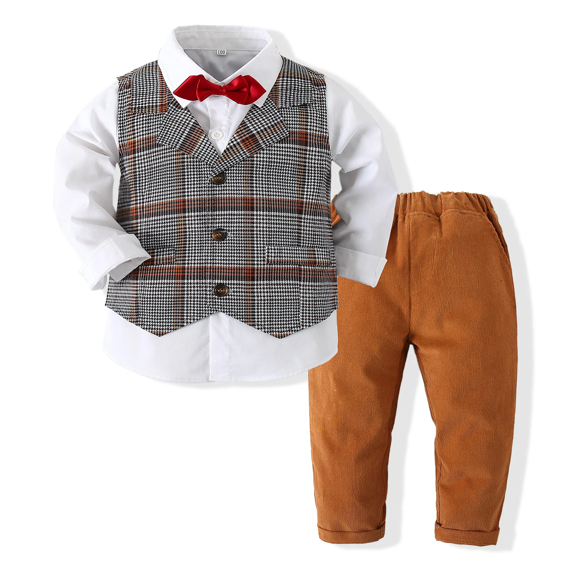 

Gentleman Costume for Boys Plaid Vest Suit with Classic White Shirt Kids Performance Outfits Spring Fall Formal Birthday Clothes