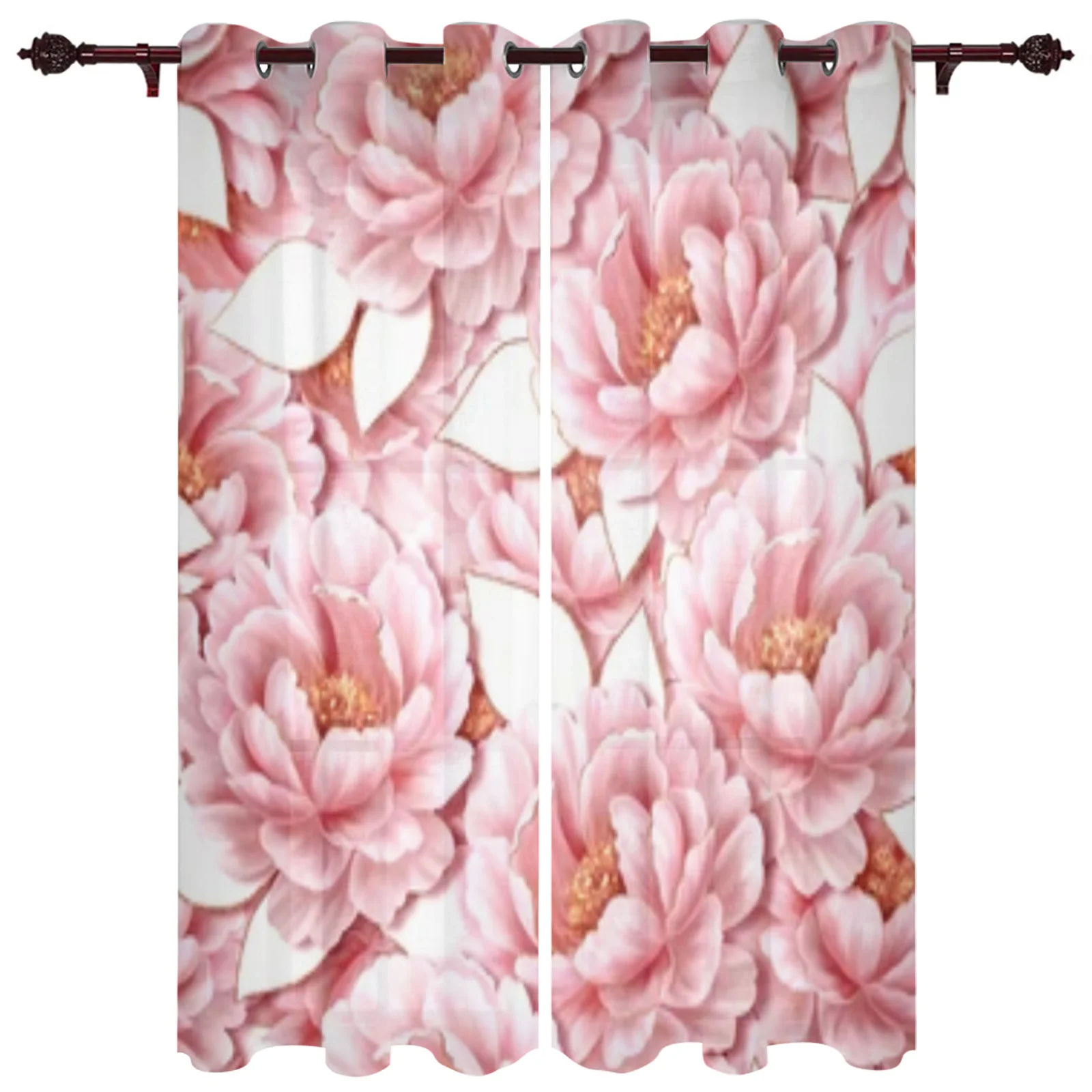 

Beautiful Peony Pink Flowers Luxury Curtains Living Room Bedroom Window Curtain Valance Curtains For Kitchen Home Decor